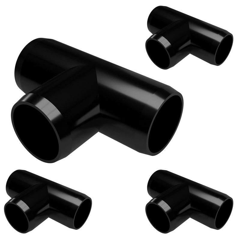 FORMUFIT 1-1/2" Tee Furniture Grade PVC Fitting in Black, Made in USA, UV-Resistant, Impact-Proof, 1.900” Actual Socket Diameter (Pack of 4) - F112TEE-BK-4 - Image 1